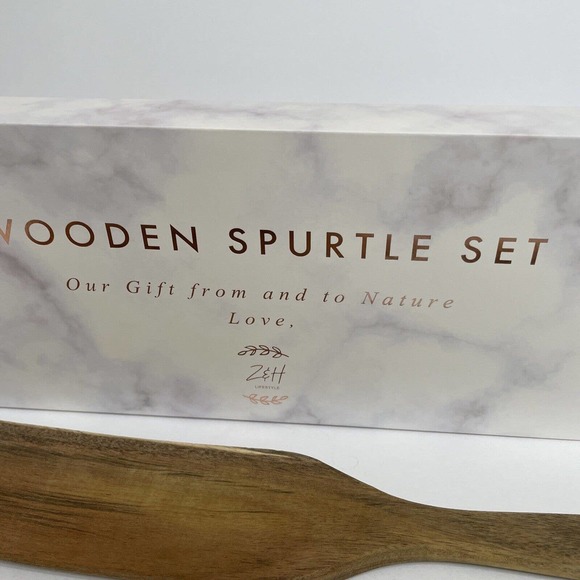 Wooden Spurtle Kitchen Tools 3 Pc Set Acacia Spatula Cooking Utensils Nonstick - Picture 4 of 10